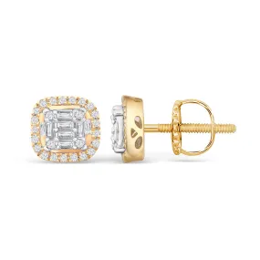 14k Solid Gold Diamond Halo Square Stud Men's Earrings .30 CTW