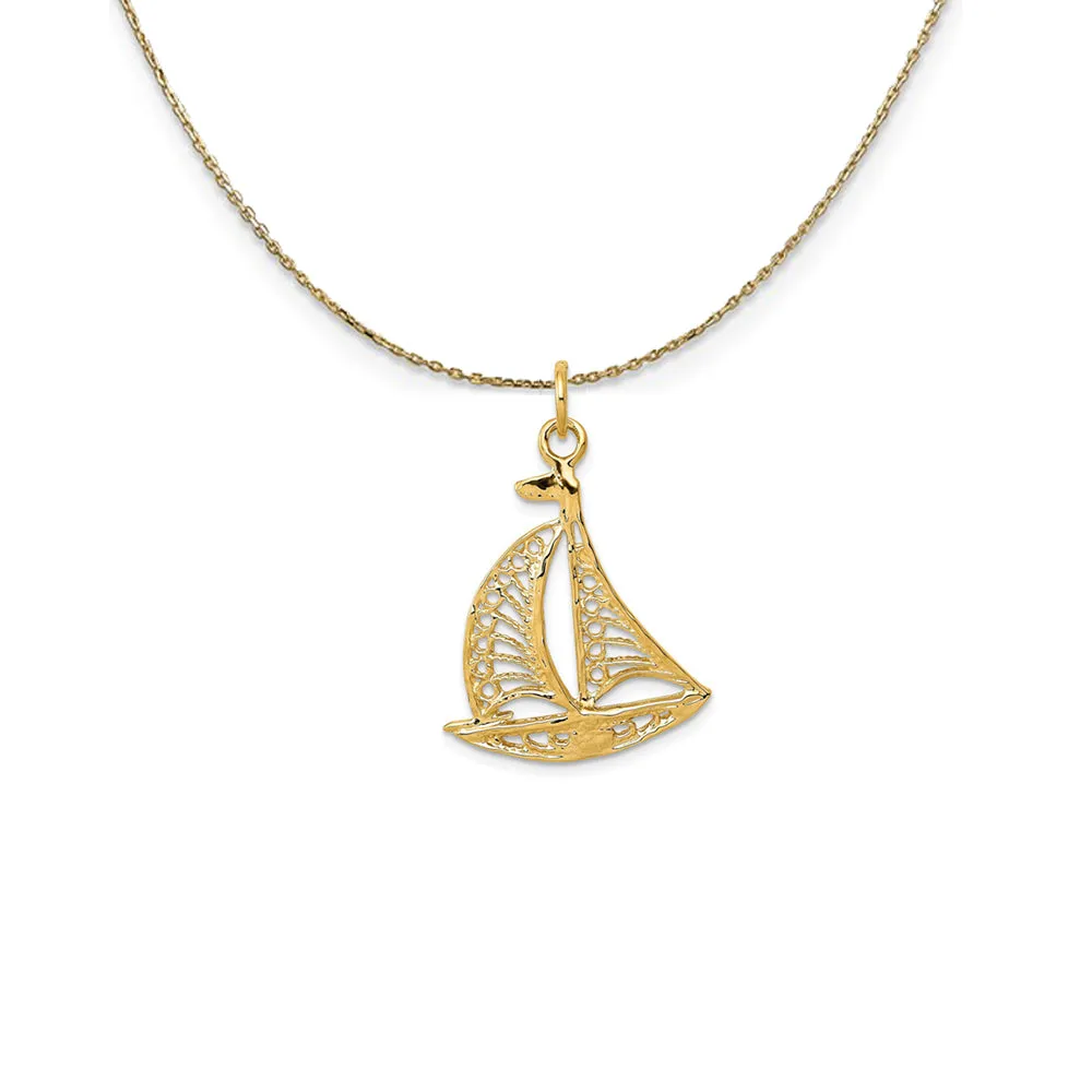 14k Yellow Gold Cutout Sailboat Necklace