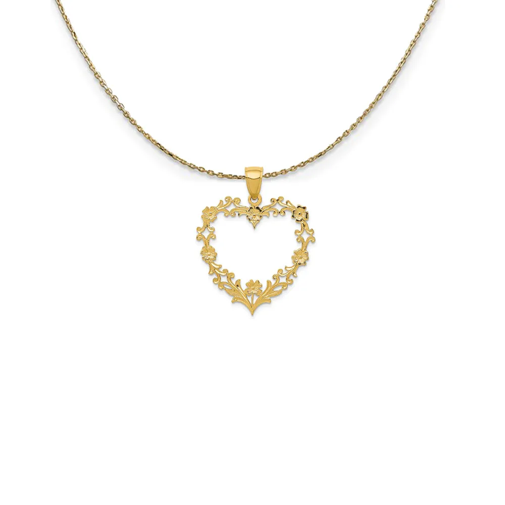 14K YELLOW GOLD FLORAL CUTOUT HEART (26M NECKLACE