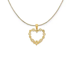 14k Yellow Gold Floral Cutout Heart (26mm) Necklace