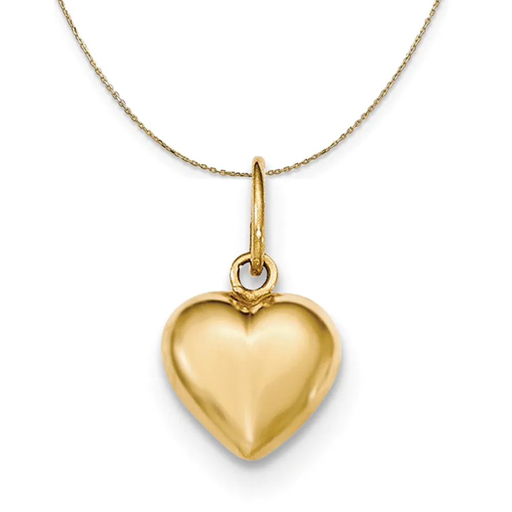 14k Yellow Gold Hollow Puffed Heart Charm Necklace