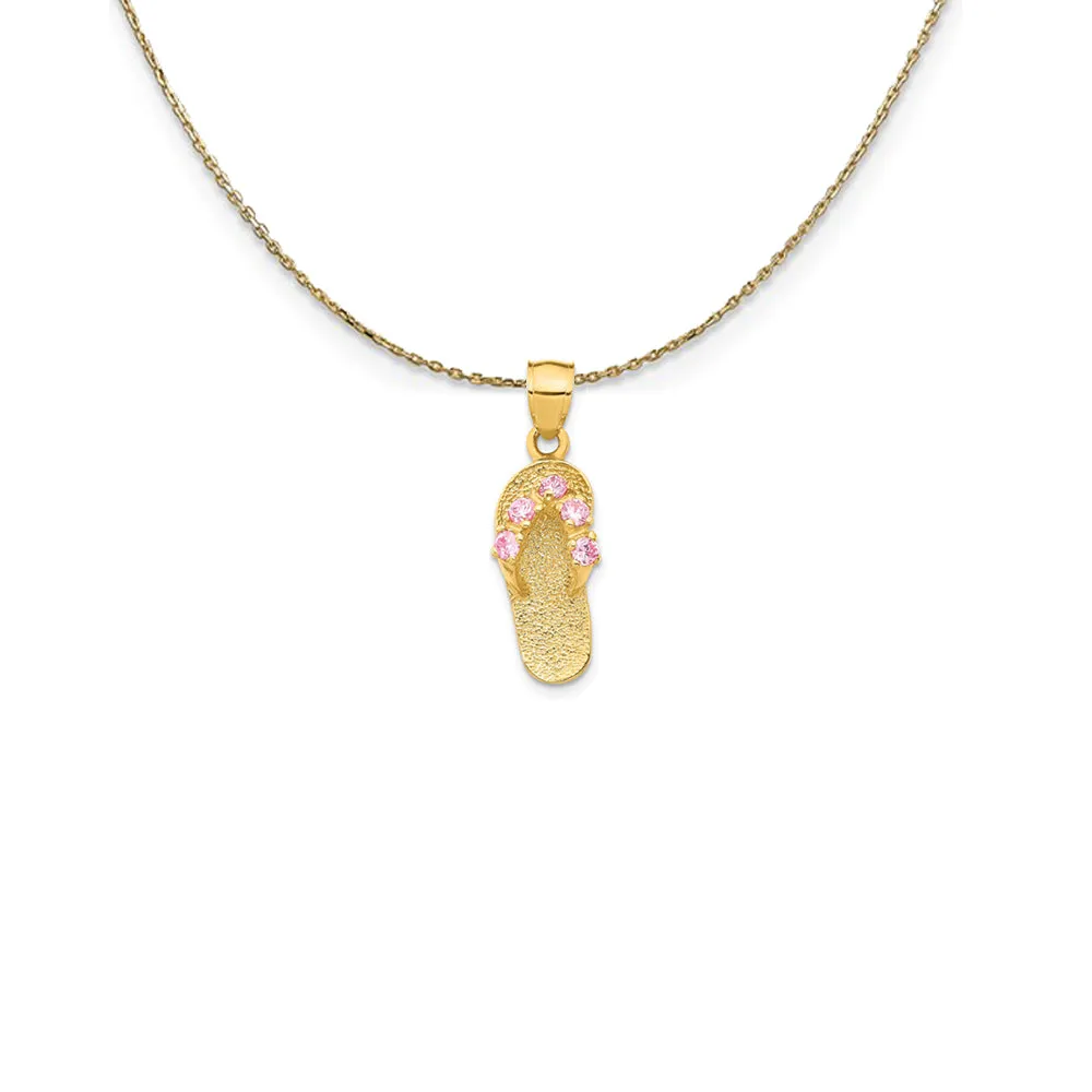 14k Yellow Gold October CZ Birthstone Flip Flop Necklace