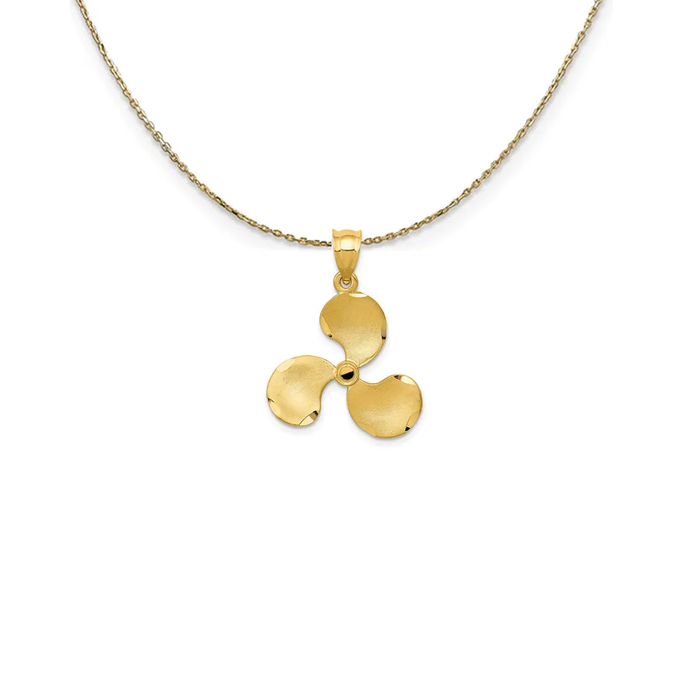 14k Yellow Gold Satin Diamond Cut Propeller Necklace