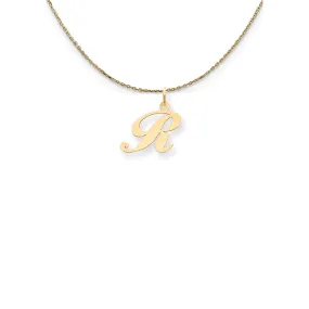 14k Yellow Gold Small Fancy Script Initial R Necklace