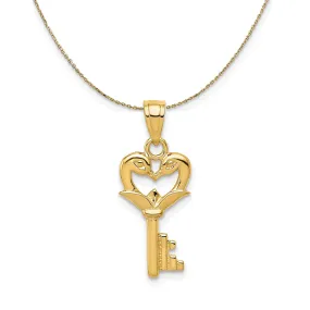 14k Yellow Gold Swans Key (9mm) Necklace