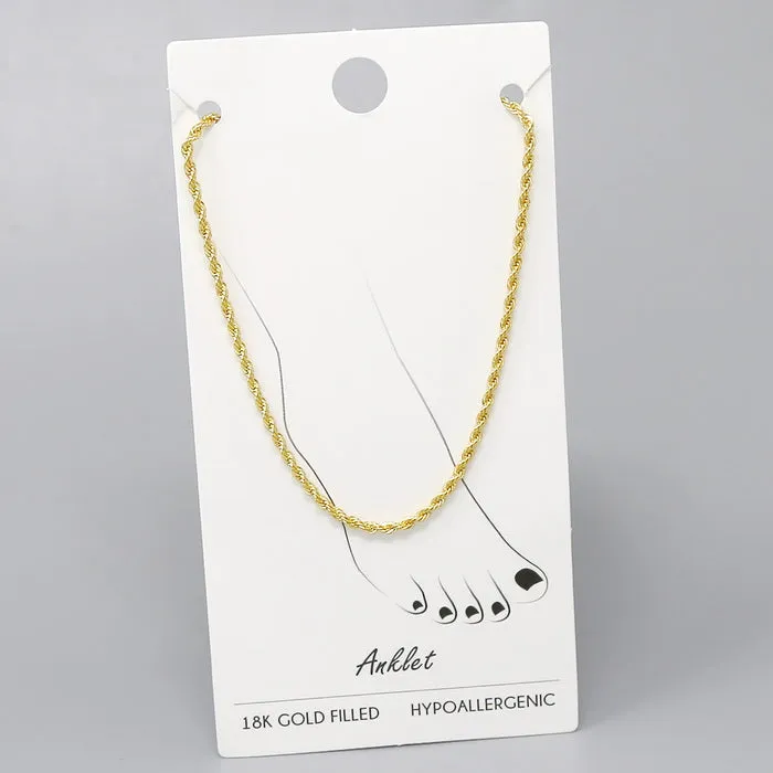 18K Gold Filled Rope Chain Anklet