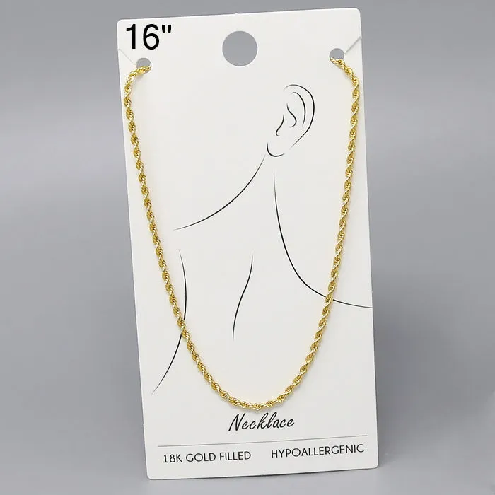 18K Gold Filled Rope Chain Necklace - 16