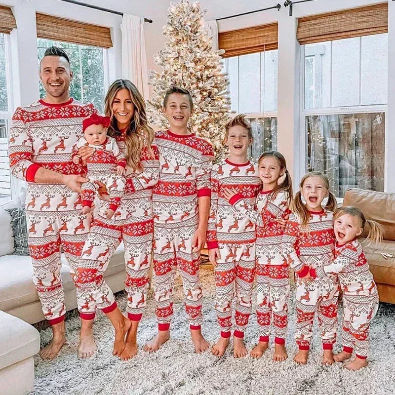 2023 New Winter Christmas Family Pajamas Set Mom Dad Kids Baby Matching Outfits Elk Print Casual Soft Sleepwear Xmas Look Pyjama