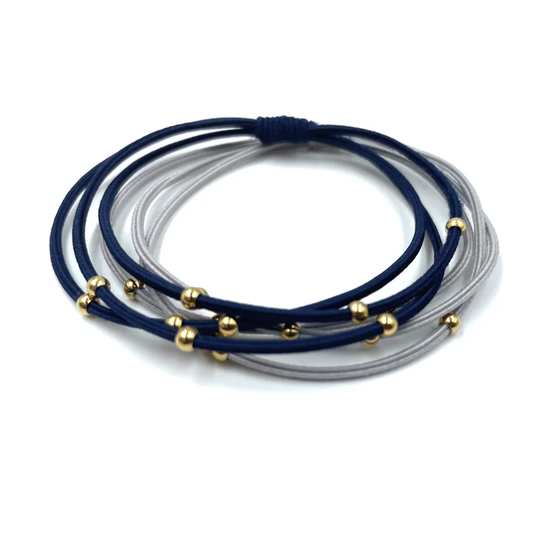 3mm Gold Water Pony Waterproof Bracelet Hair Bands in Gray and Navy(#3)