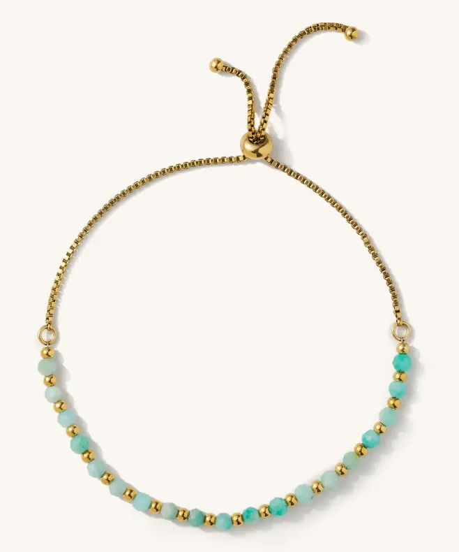 Amazonite Beaded Slider Bracelet - Gold