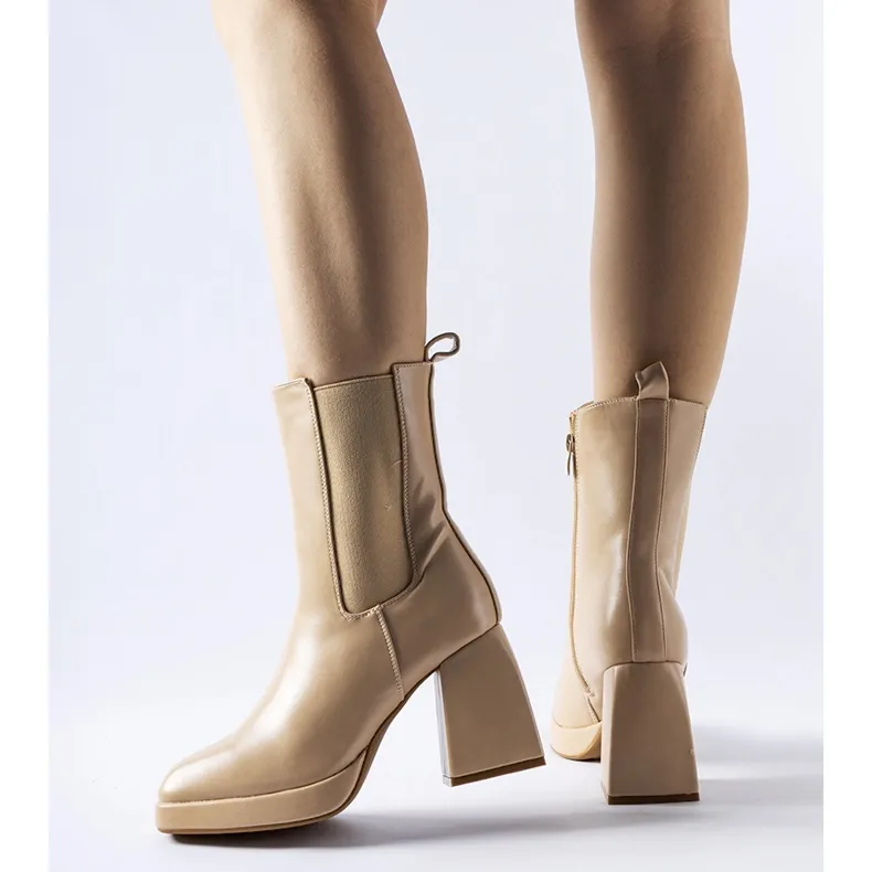 Beige insulated boots on a massive heel by Adamo