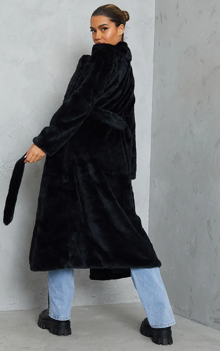 Black Belted Faux Fur Coat | Coats & Jackets