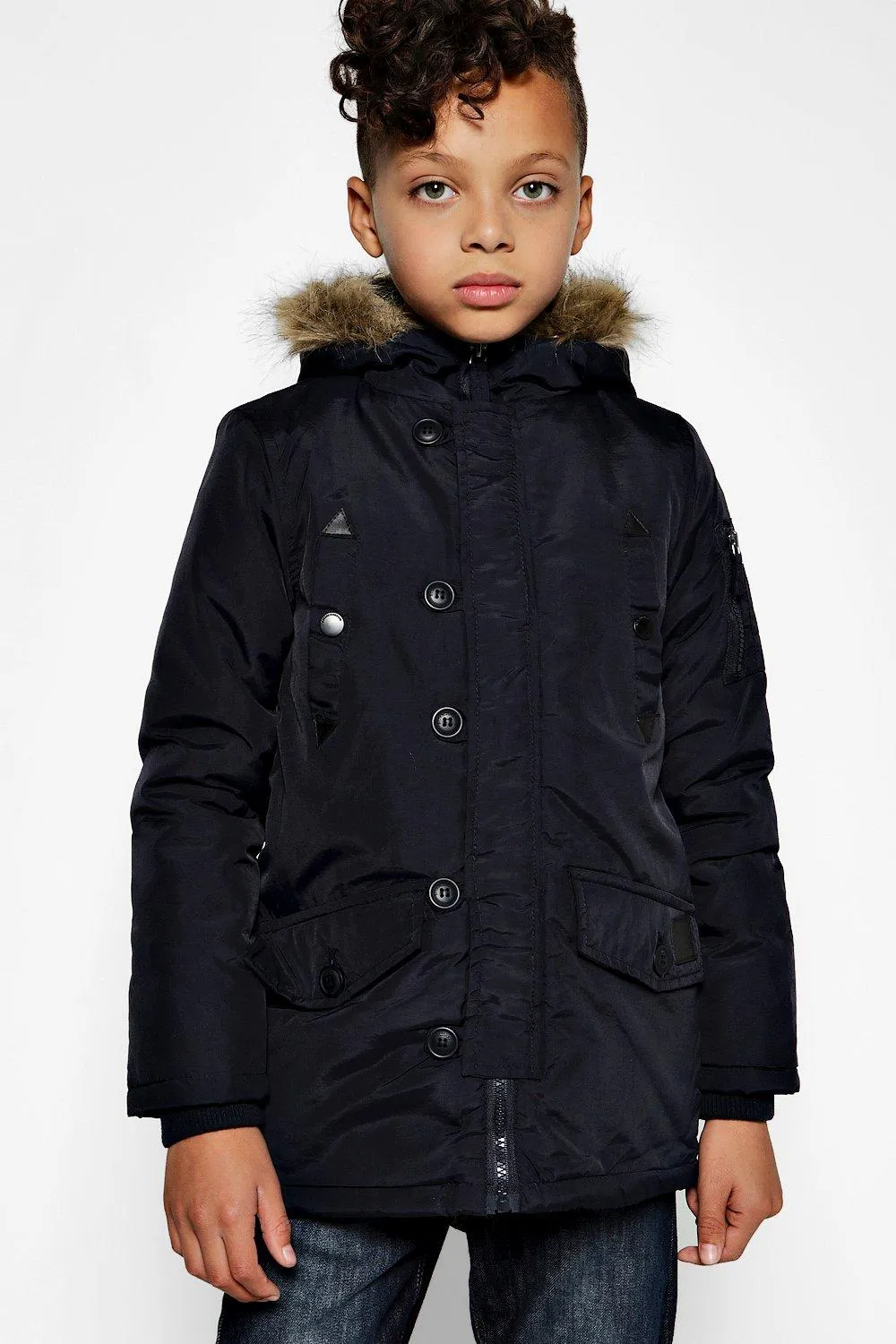 Boys Padded Faux Fur Hooded Coat