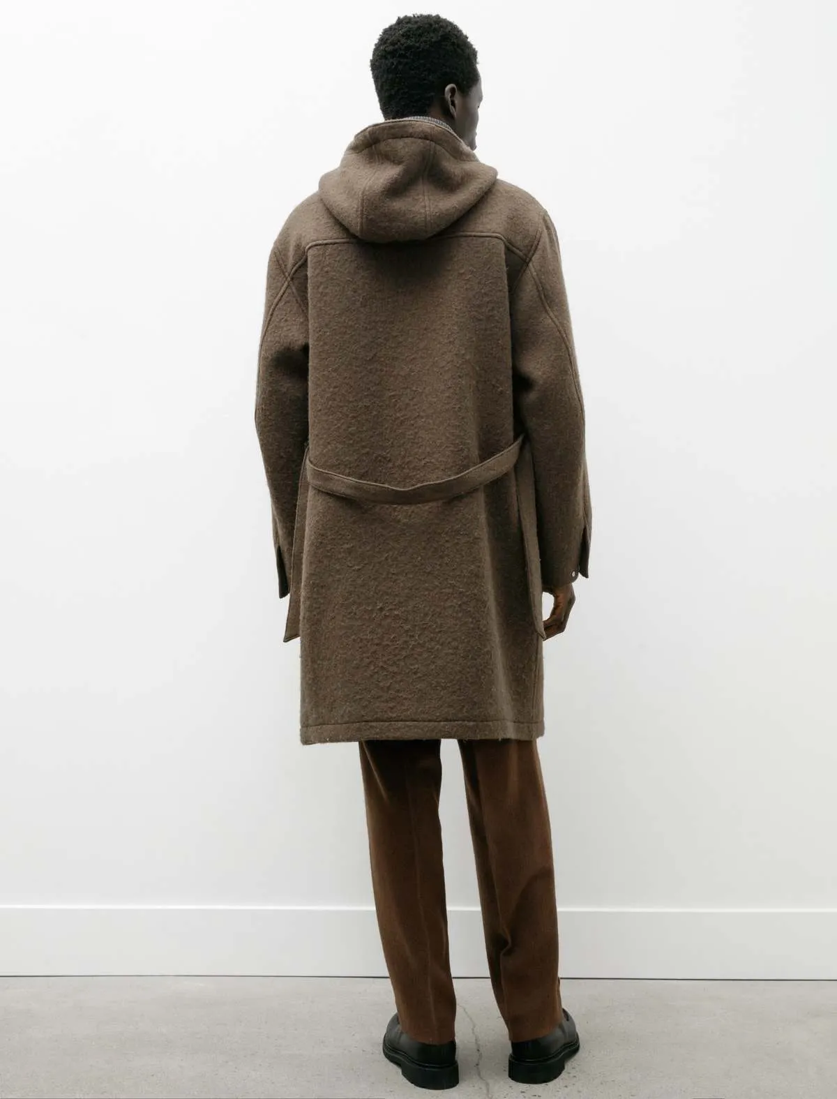 Brushed Alpaca Wool Melton Hooded Coat - Dark Olive