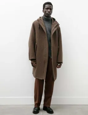 Brushed Alpaca Wool Melton Hooded Coat - Dark Olive