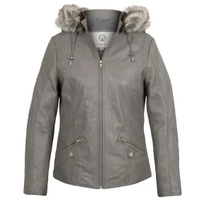 Carley Women’s Light Grey Leather Hooded Coat