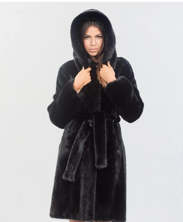 Carolyn Mink Fur Black Hooded Coat For Sale - William Jacket