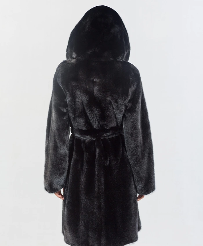 Carolyn Mink Fur Black Hooded Coat For Sale - William Jacket