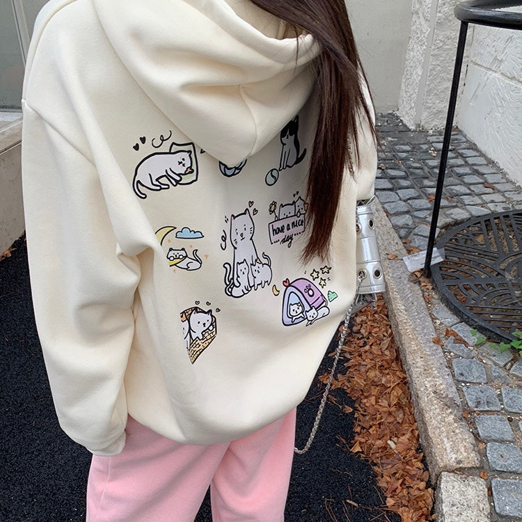 Cute Cat Cream Hoodie