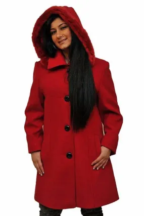 De La Creme - Women's Faux Fur Trim Hooded Coat