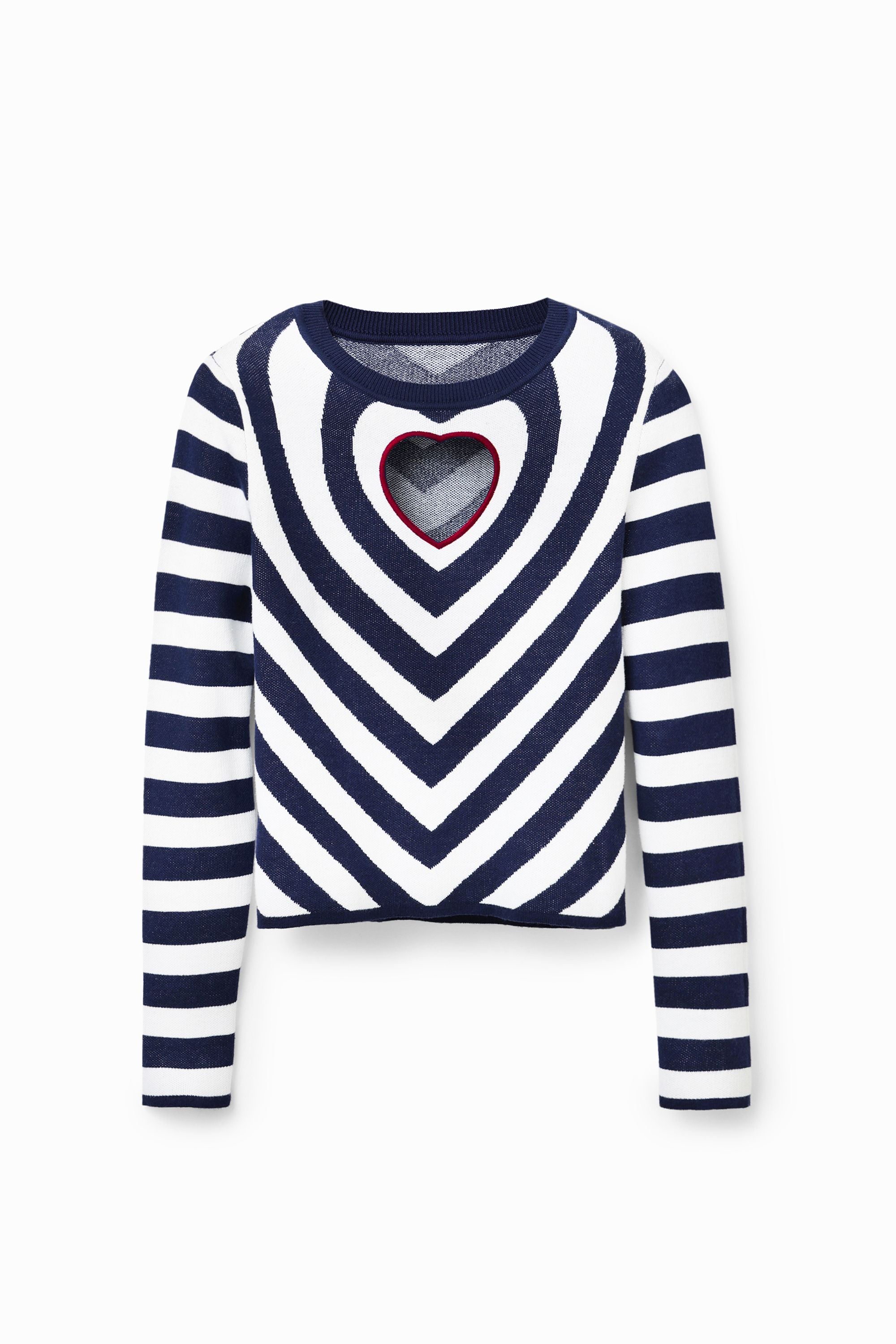 Desigual Striped Heart Cut-out Fitted Pullover