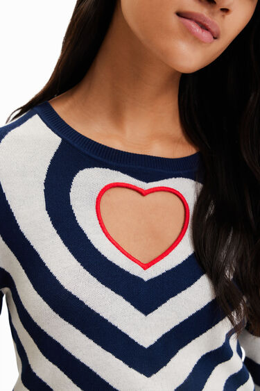 Desigual Striped Heart Cut-out Fitted Pullover