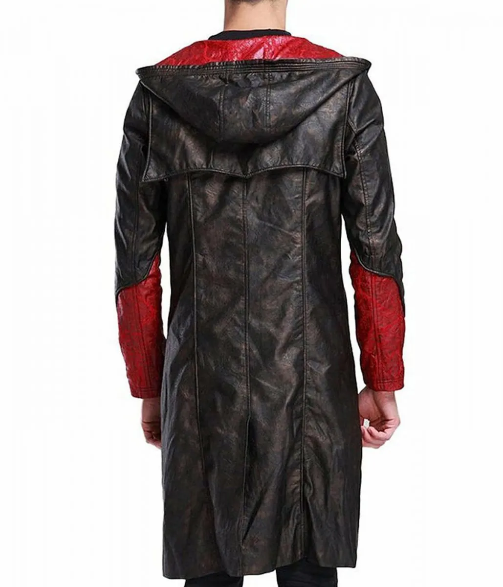 DMC Dante Black Leather Hooded Coat