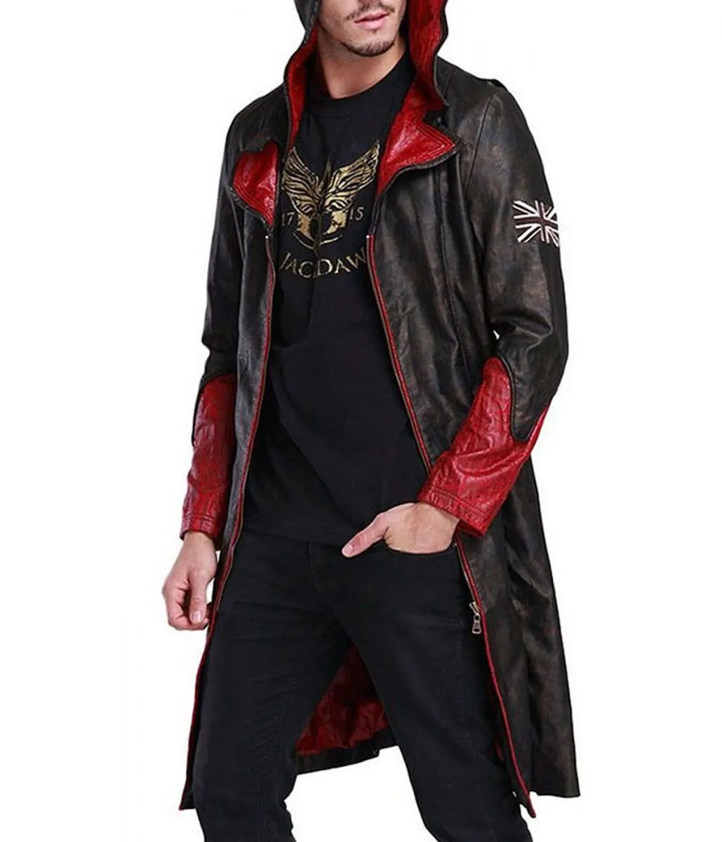 DMC Dante Black Leather Hooded Coat