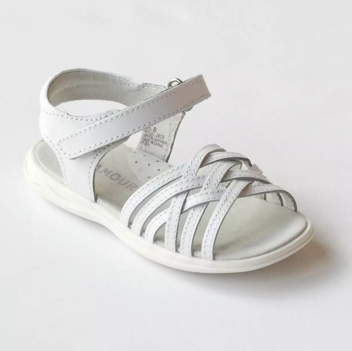 FINAL SALE - L'Amour Girls J410 White Crisscross Sandals