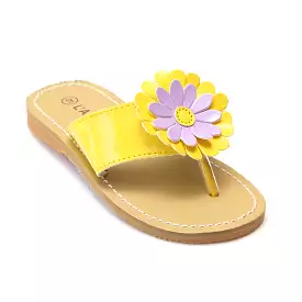 FINAL SALE - L'Amour Girls Yellow Flower Thong Sandals