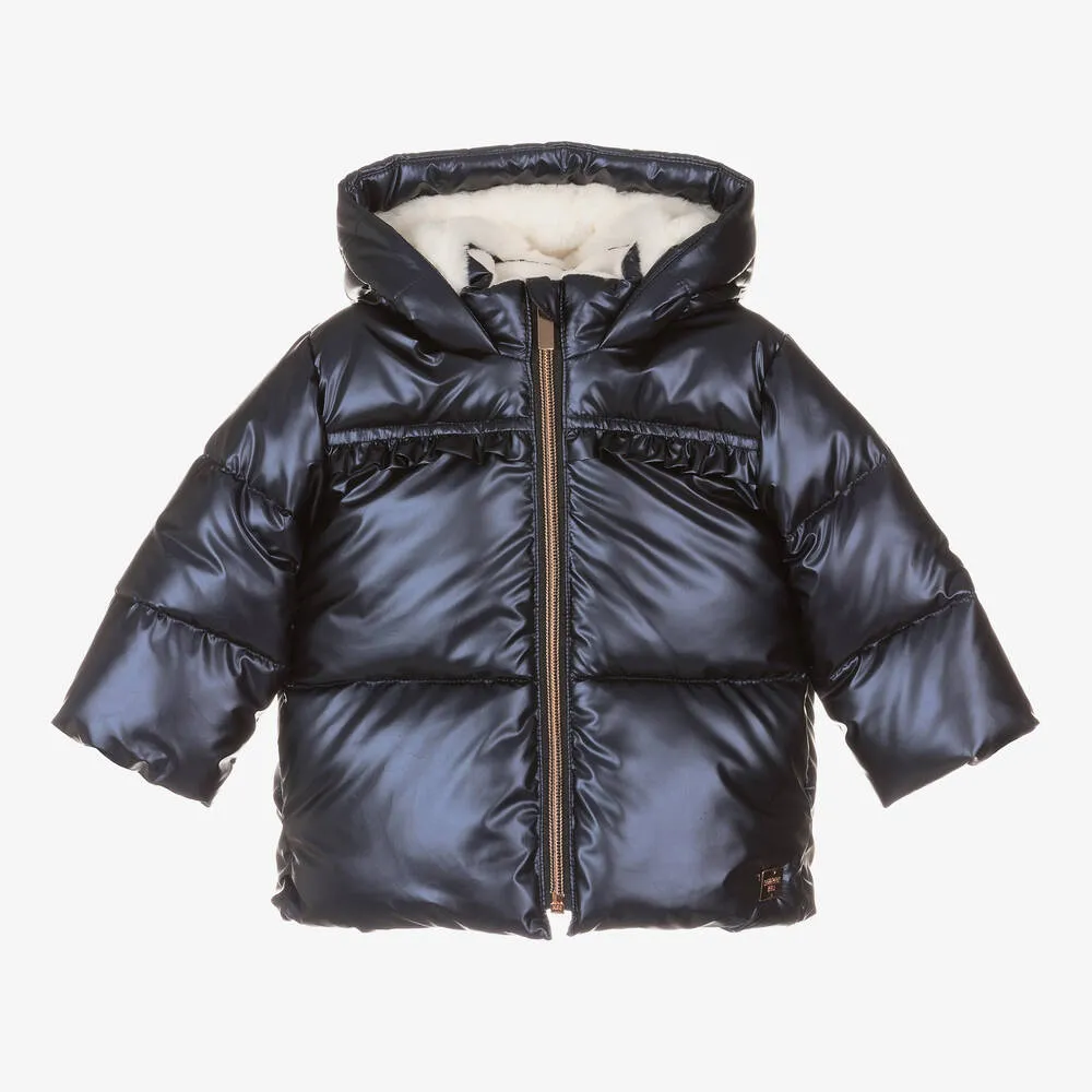 Girls Navy Blue Padded Hooded Coat