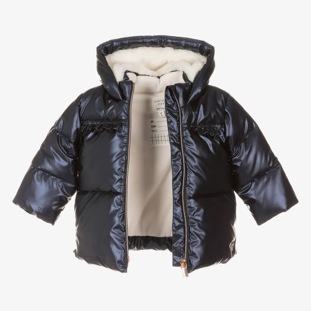 Girls Navy Blue Padded Hooded Coat