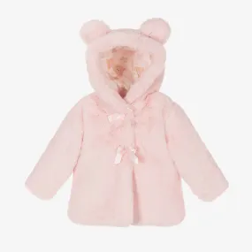 Girls Pink Faux Fur Hooded Coat