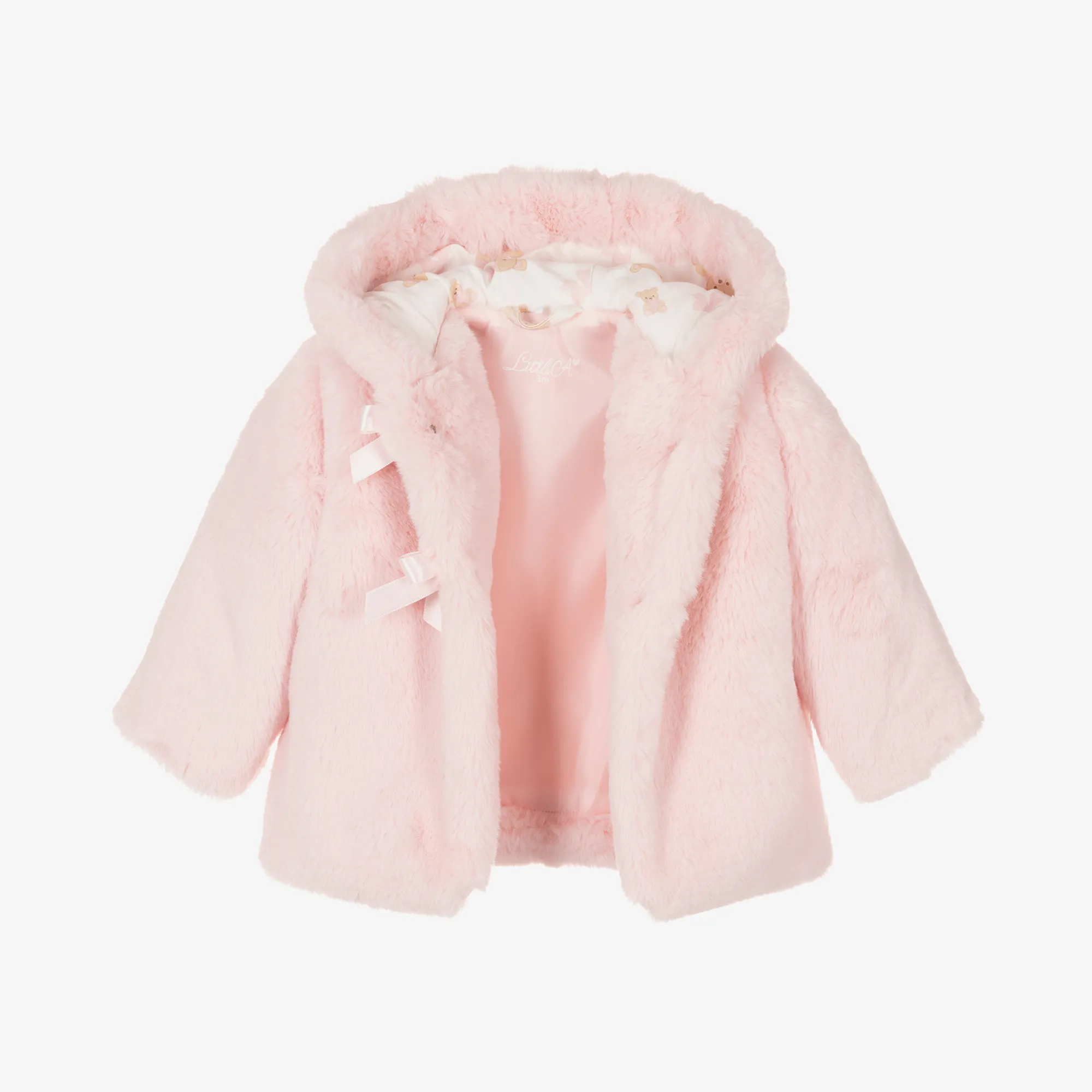 Girls Pink Faux Fur Hooded Coat