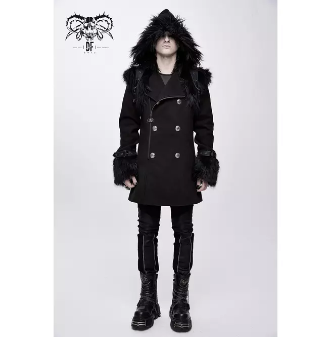 Gothic Women's Stealthy Black Double-breasted Hooded Coat