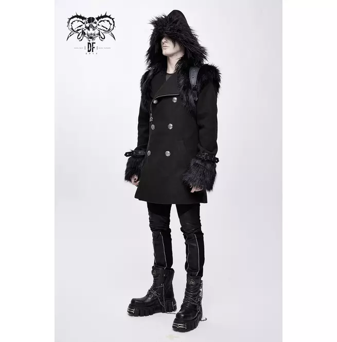 Gothic Women's Stealthy Black Double-breasted Hooded Coat