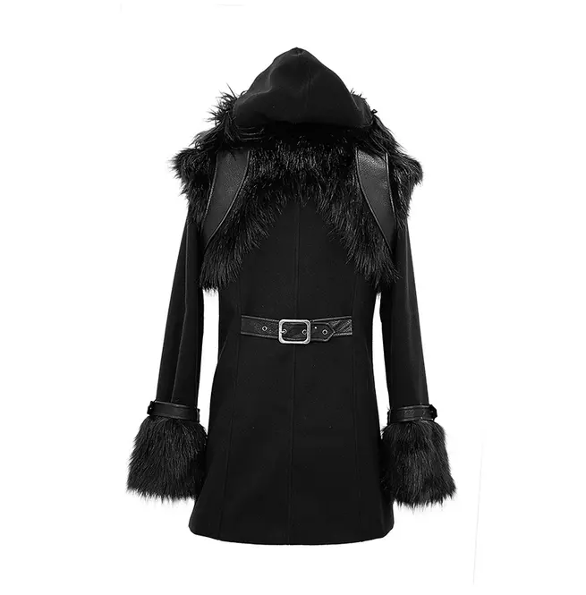 Gothic Women's Stealthy Black Double-breasted Hooded Coat