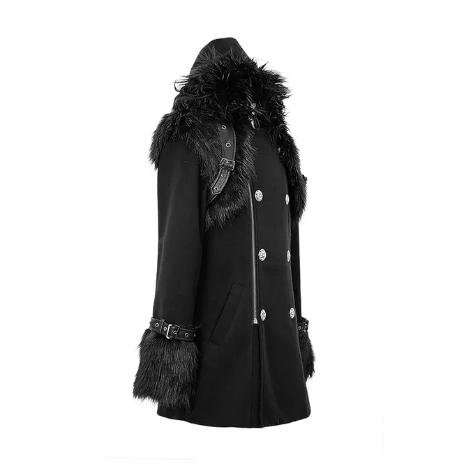 Gothic Women's Stealthy Black Double-breasted Hooded Coat