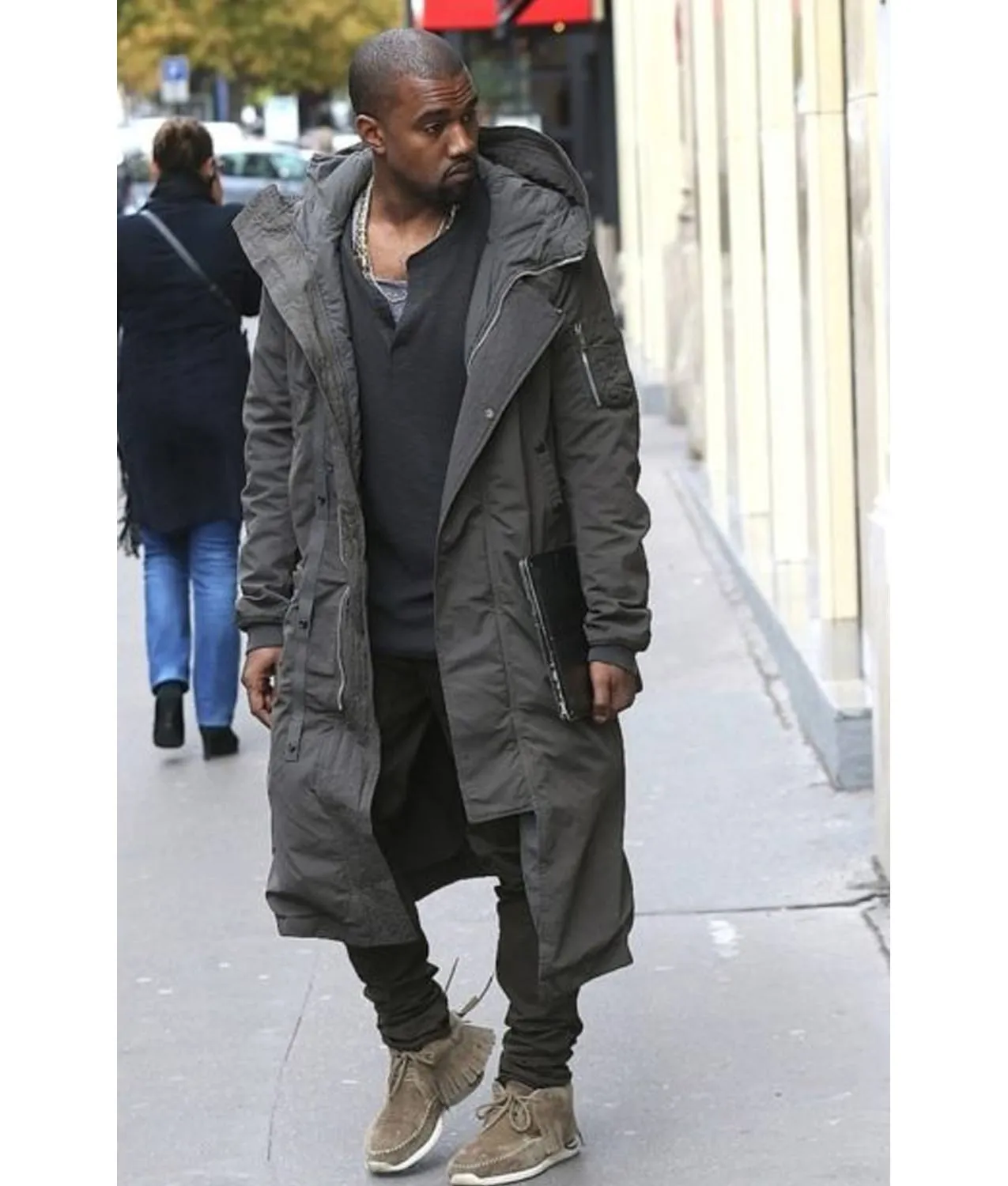 Grey Long Kanye West Hooded Coat | Abbraci