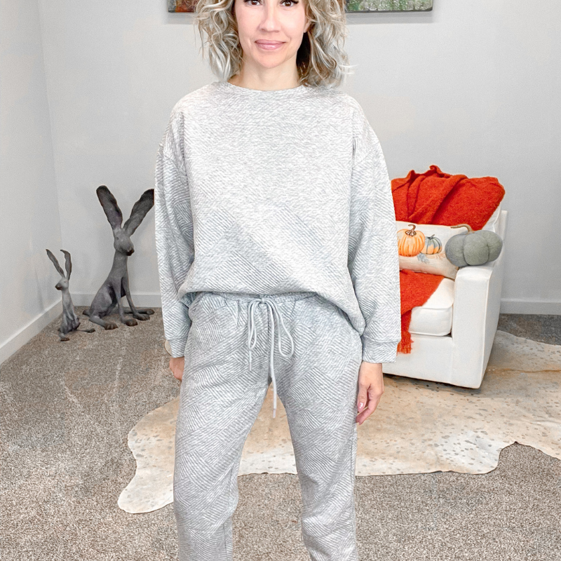 Grey Textured Long Sleeve Sweatshirt Top