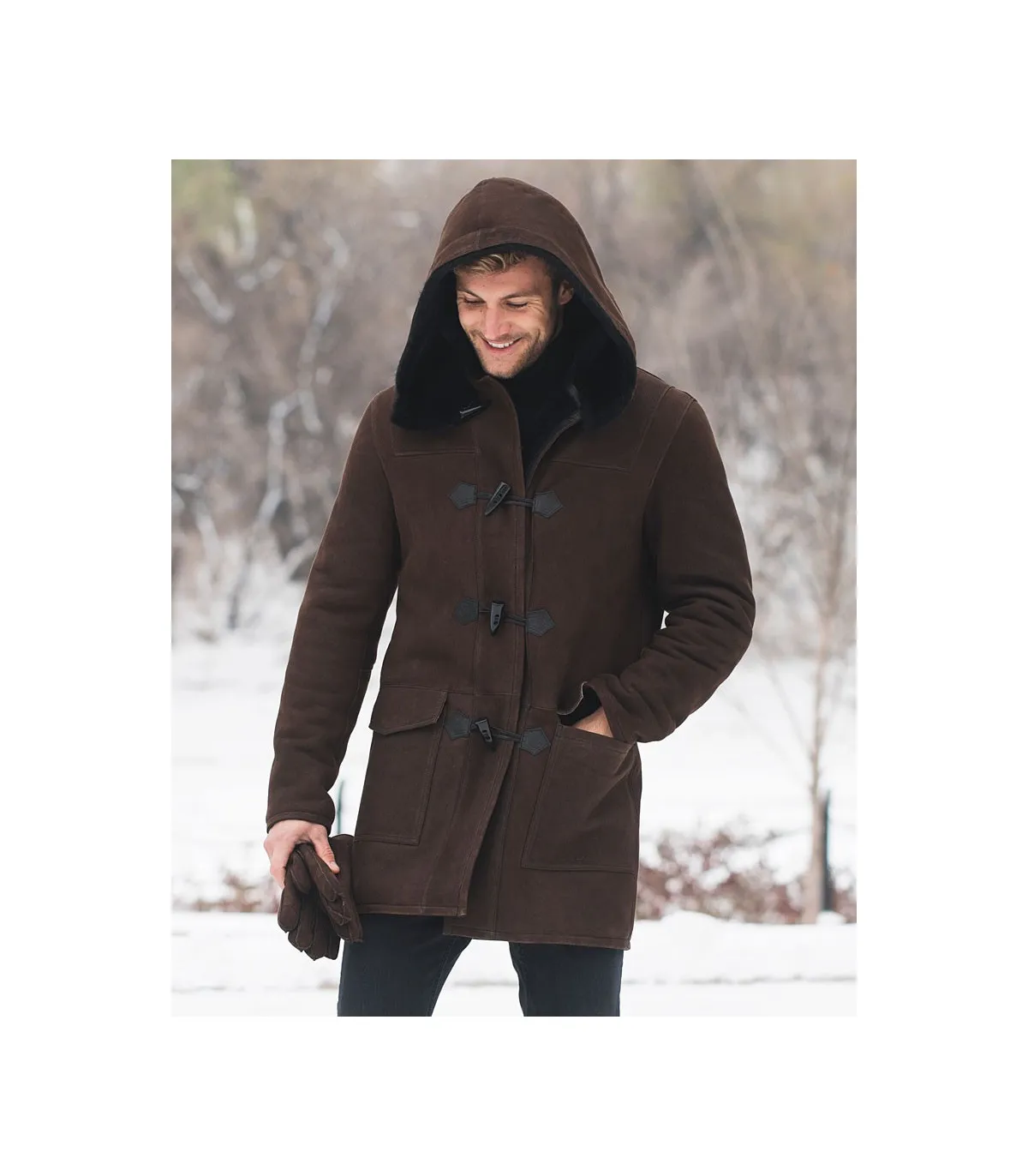 Harold Shearling Sheepskin Hooded Coat for Men: Furhatworld.com