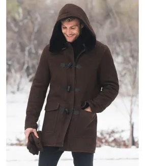 Harold Shearling Sheepskin Hooded Coat for Men: Furhatworld.com