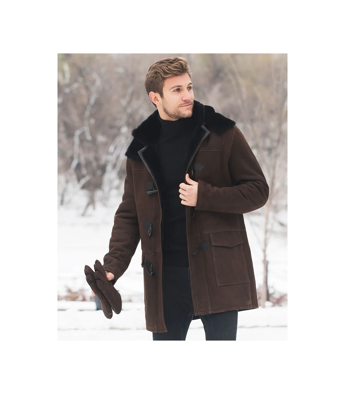 Harold Shearling Sheepskin Hooded Coat for Men: Furhatworld.com