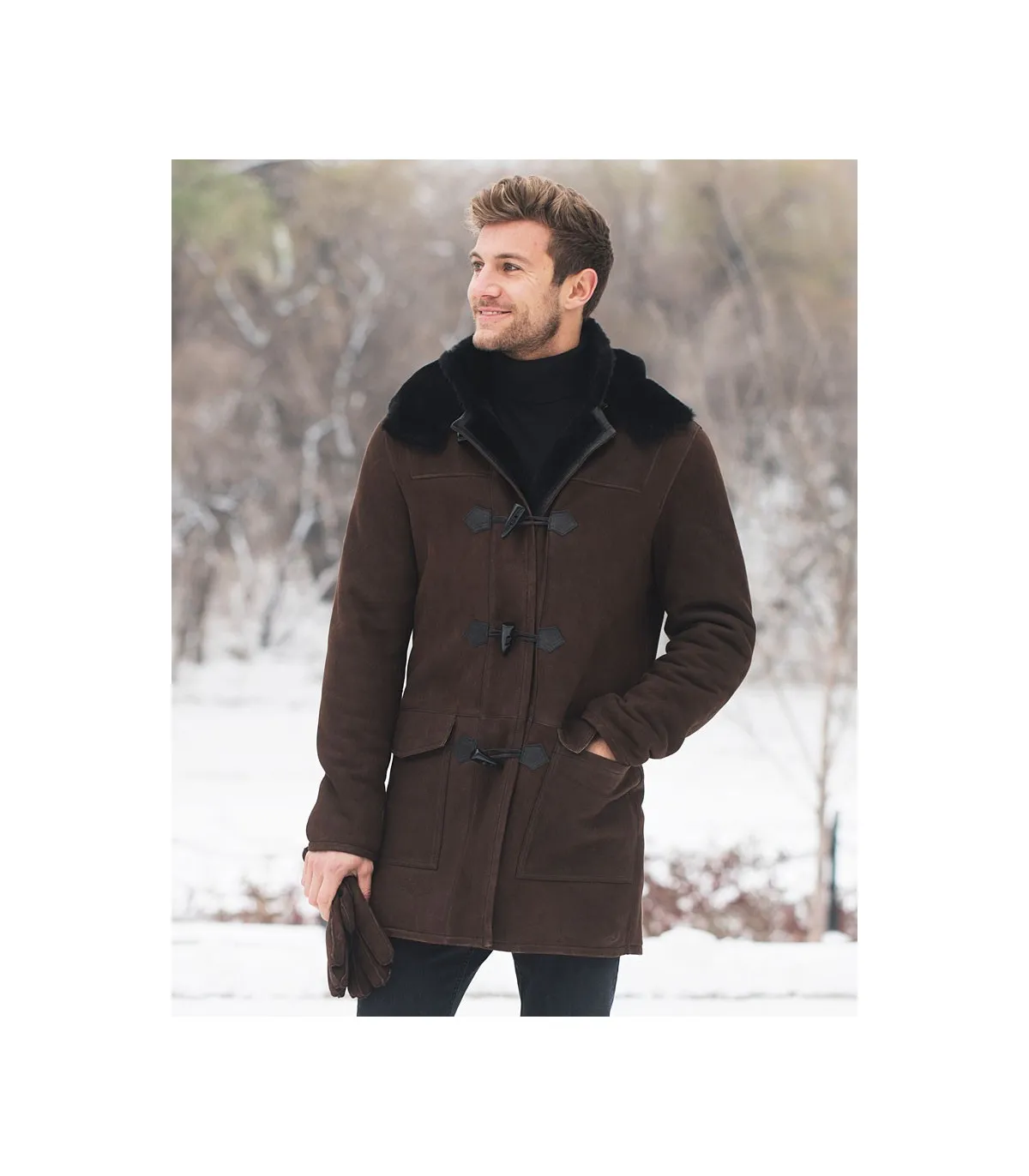 Harold Shearling Sheepskin Hooded Coat for Men: Furhatworld.com