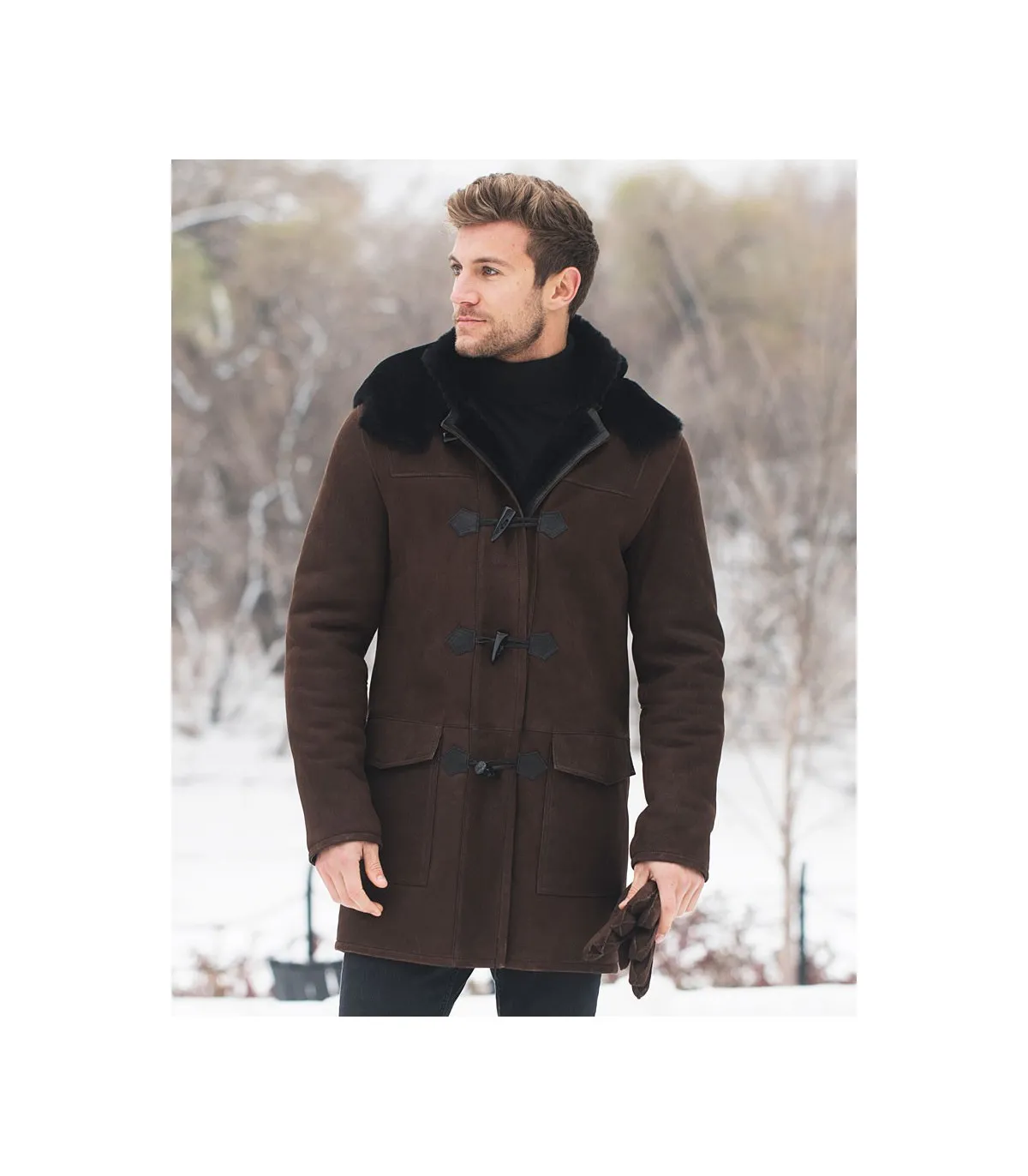 Harold Shearling Sheepskin Hooded Coat for Men: Furhatworld.com