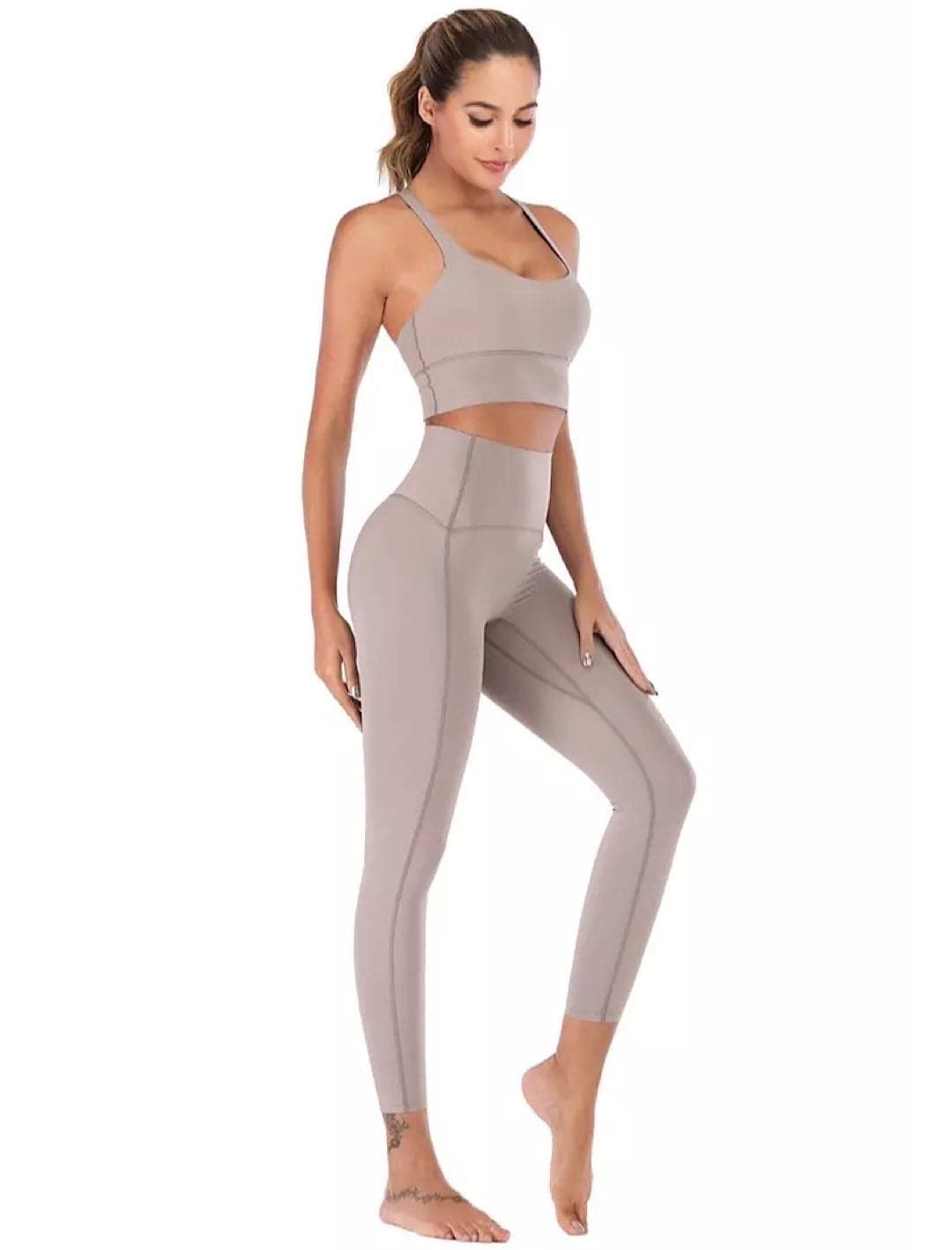 High Waisted Leggings Crop Bra Top Two Piece Fitness Set