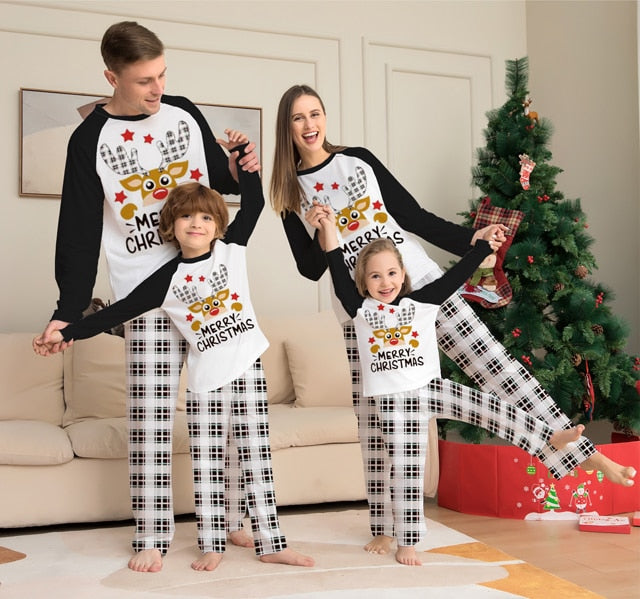 Holiday Christmas Family Matching Pajamas Set Mother Father Kids Elk Print Clothes