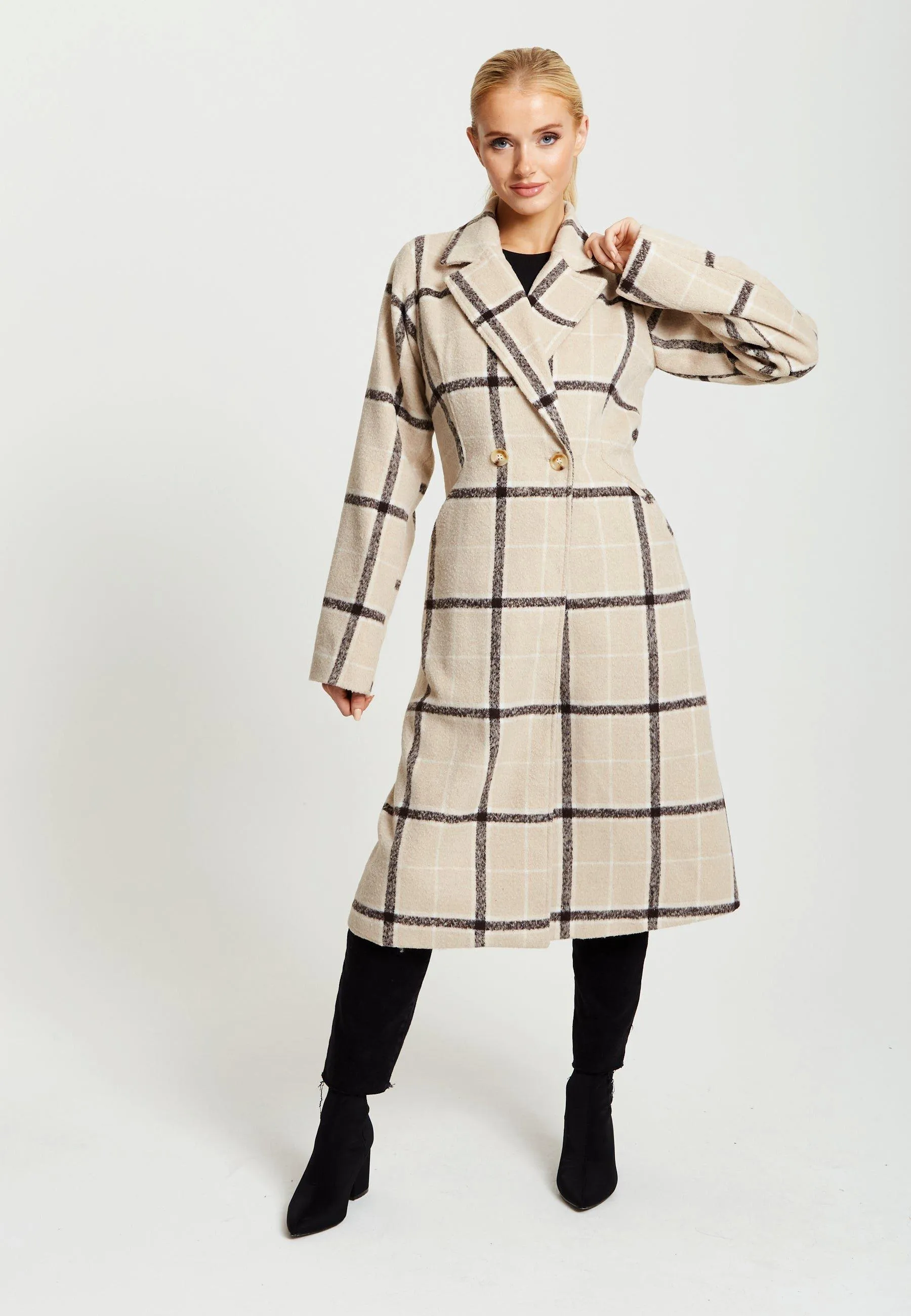 Jackets & Coats | Longline Check Coat | Liquorish