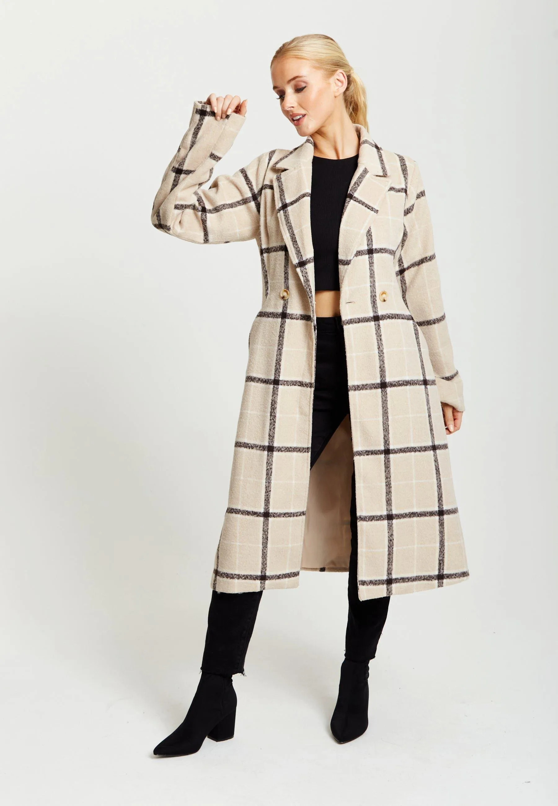 Jackets & Coats | Longline Check Coat | Liquorish