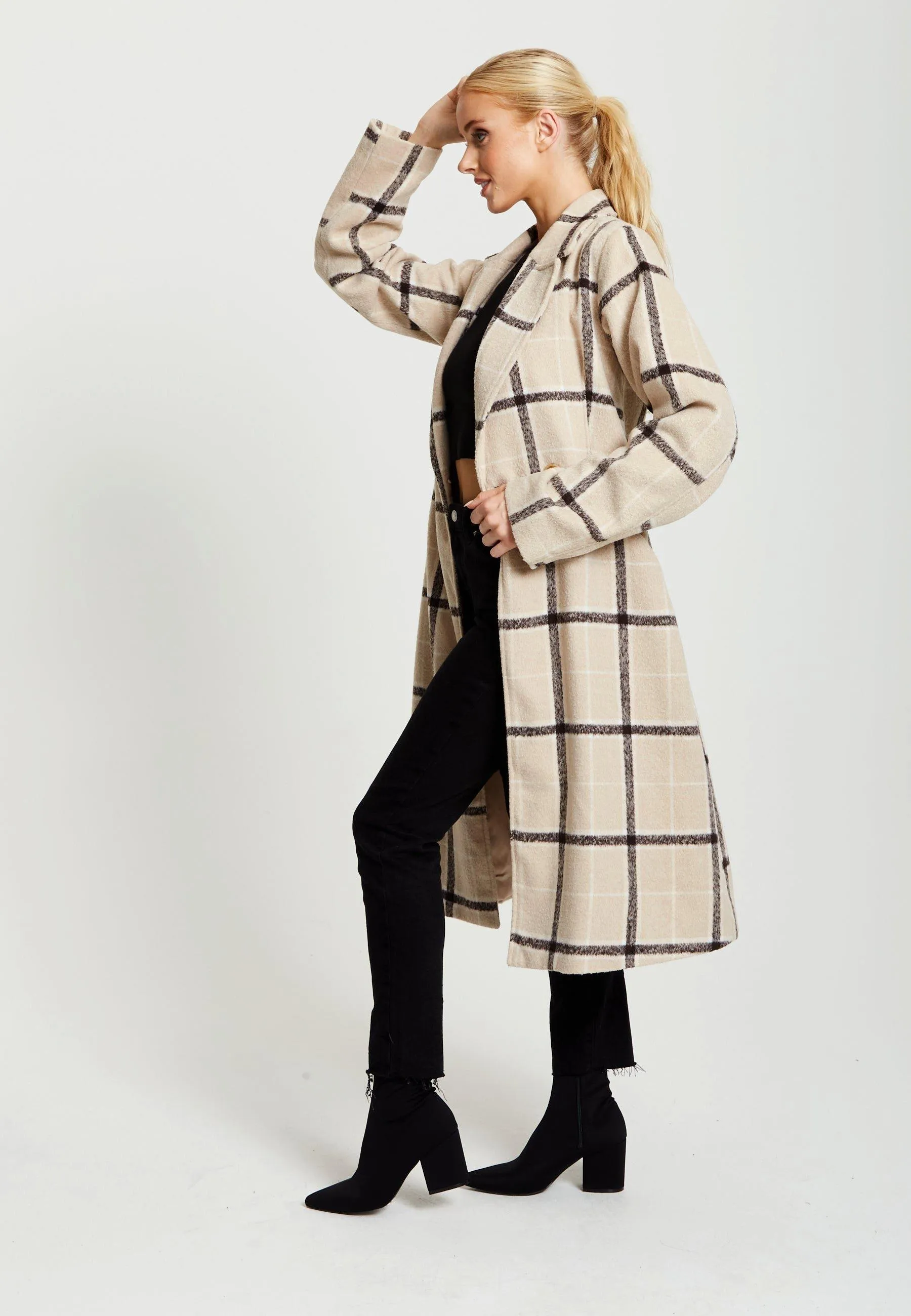 Jackets & Coats | Longline Check Coat | Liquorish